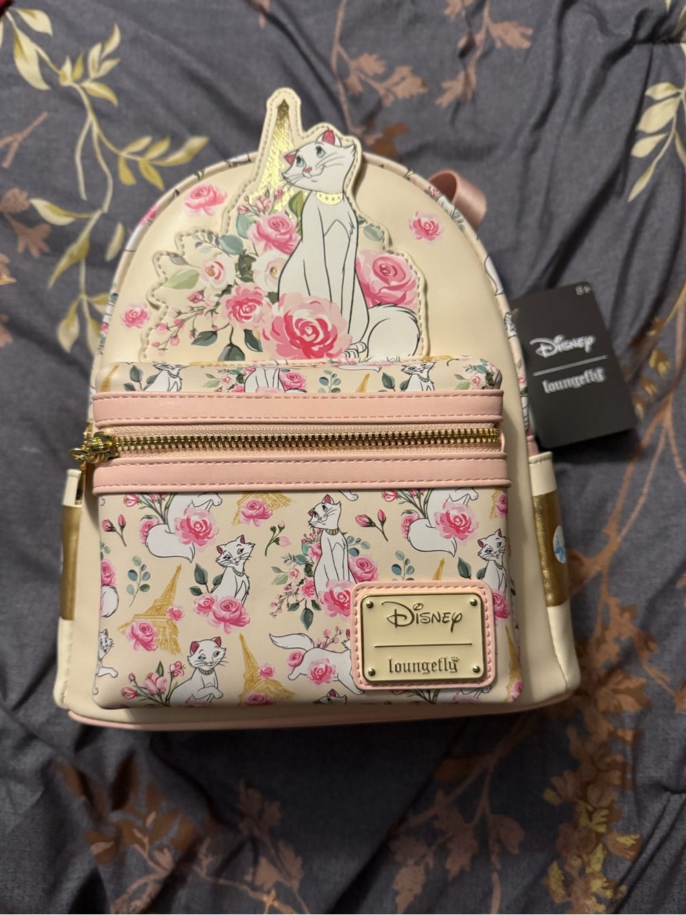 Loungefly Disney Marie Floral Mini Backpack - Pink Cream Gold Accents